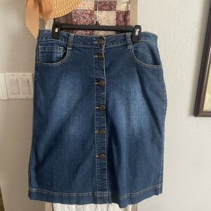 Classic Button-Front Denim Skirt - Dark Blue